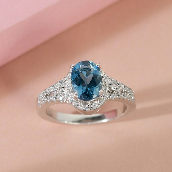 London Blau Topas und Zirkon Ring 925 Silber platiniert  ca. 2,01 ct image number 2