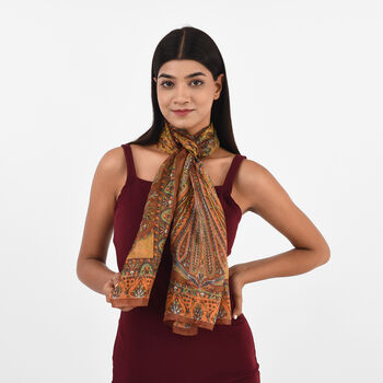 Bedruckter 100% Satin-Seidenschal, 48x160cm, Paisley Erdton