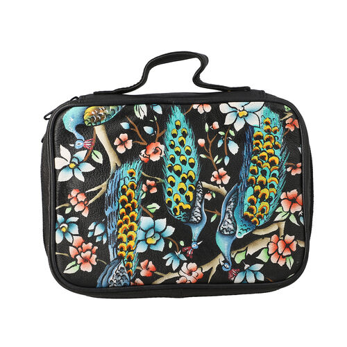 SUKRITI: Handbemalter Schmuckkoffer, Pfau-Muster, Schwarz image number 0