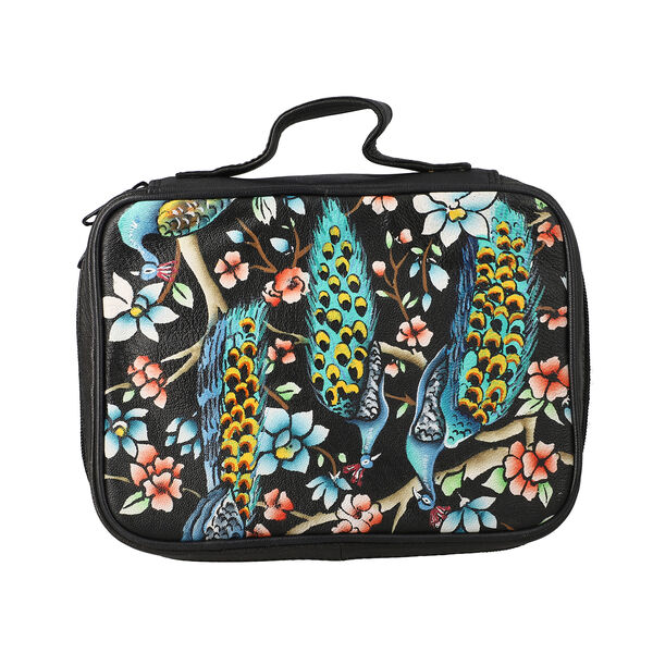 SUKRITI: Handbemalter Schmuckkoffer, Pfau-Muster, Schwarz