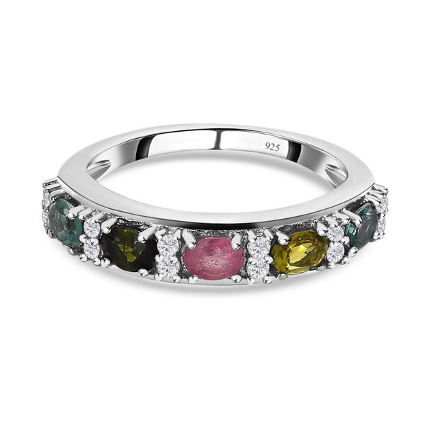 Mehrfarbiger Turmalin, Weißer Zirkon Ring 925 Silber platiniert (Größe 17.00) ca. 1.12 ct image number 0