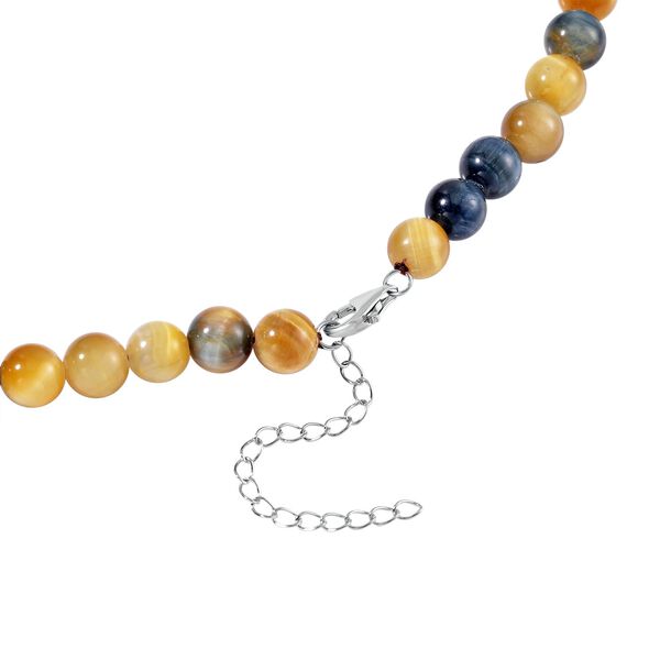Mehrfarbige Tigerauge Halskette, ca. 45 cm 925 Silber rhodiniert ca. 185.00 ct image number 4
