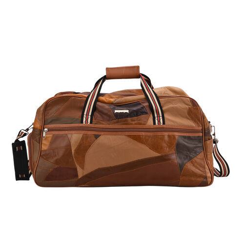 Reisetasche aus Schafleder, Patchwork-Design, 46 x 25 x 27 cm, Braun image number 0
