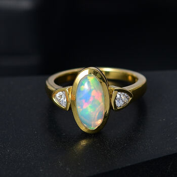 AA Nat&uuml;rlicher, &auml;thiopischer Welo Opal und Moissanit Ring - 1,80 ct.