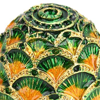 Eif&ouml;rmige Schmuckdose mit Ginkgomuster aus Metall und Kunstkristall, 3.8&times;5.8cm