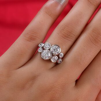 LUSTRO STELLA Hergestellt mit ZIRKONIA Ring 925 Silber Platin-&Uuml;berzug (Gr&ouml;&szlig;e 17.00) ca. 2,19 ct