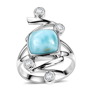 Sajen Silber-Larimar, Wei&szlig;er Topas Ring 925 Silber rhodiniert (Gr&ouml;&szlig;e 18.00) ca. 5.60 ct