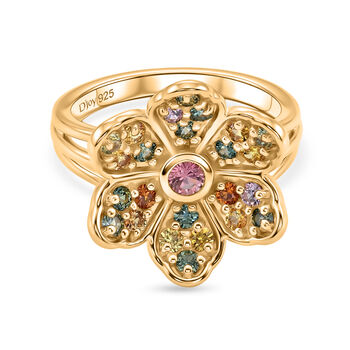 D'Joy Mehrfarbiger Saphir Ring 925 Silber 750 Gelbgold vermeil (Gr&ouml;&szlig;e 17.00) ca. 1.15 ct