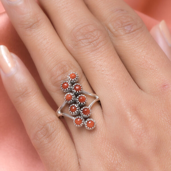 Korallen-Ring, 925 Silber platiniert  ca. 0,94 ct