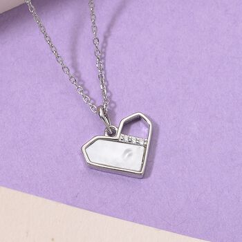 Wei&szlig;es Perlmutt, Wei&szlig;er Zirkonia Schmuckset 925 Silber rhodiniert