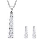 2er Set - Brillantes, weißes, rund geschliffenes Kristall-Schmuckset, mit Ohrringe und Halskette Reiner Edelstahl