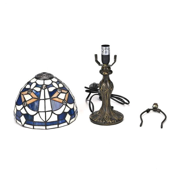 Handgefertige Tiffany-Stil Tischlampe, Buntglas, Blaues Mosaik image number 6