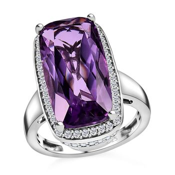 Afrikanischer Amethyst, wei&szlig;er Zirkon Ring, 925 Silber platiniert, (Gr&ouml;&szlig;e 21.00) ca. 15.57 ct