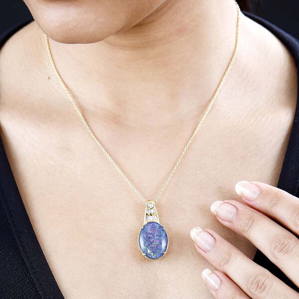 AAA Boulder Opal, Wei&szlig;er Zirkon Anh&auml;nger mit Kette, 925 Silber Gelbgold Vermeil ca. 8.12 ct image number 3