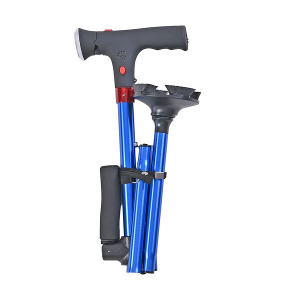 Klappbarer Smart-Walking-Stick mit drehbarem LED-Frontlicht und SOS-Alarm, Blau image number 4