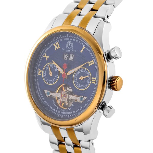 WILLIAM HUNT zweifarbige, wasserdichte Uhr mit Automatikwerk und blauem Zifferblatt, 20cm image number 3