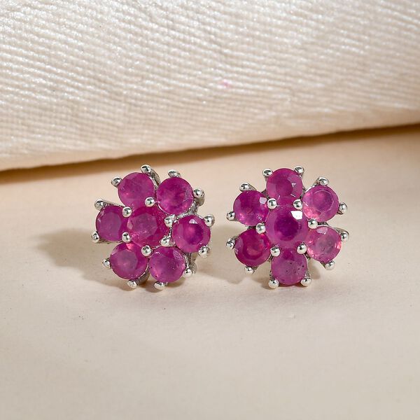 Afrikanischer Rubin (Fissure gef&uuml;llt)-Ohrringe, 925 Silber platiniert ca. 2.61 ct image number 2