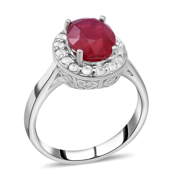 Afrikanischer Rubin und wei&szlig;er Zirkon-Ring, 925 Silber platiniert  ca. 4,34 ct image number 3