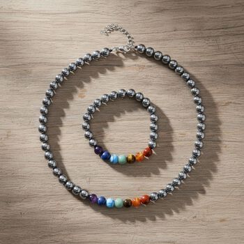 2er Set - Terahertz, Mehrfarbige Edelsteine Halskette und Armband, flexibel, 316L Edelstahl ca. 280.00 ct