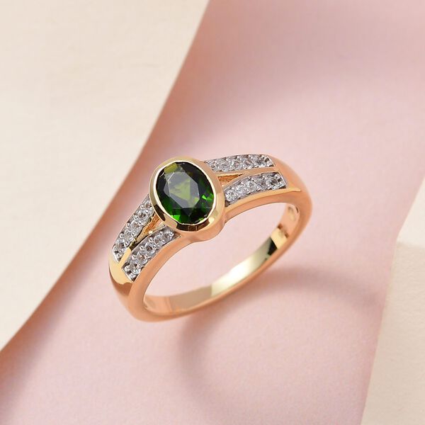 Nat&uuml;rlicher Chromdiopsid, wei&szlig;er Zirkon Ring, 925 Silber vergoldet (Gr&ouml;&szlig;e 17.00), ca. 0.95 ct image number 2