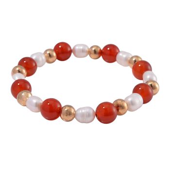 Flexibles rotes Achat und wei&szlig;es S&uuml;&szlig;wasserperlen-Armband - 90 ct.
