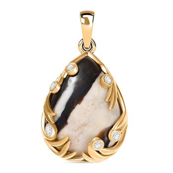 Der Schimmer der Natur - Erdnuss Holz Jaspis, Wei&szlig;er Zirkon Anh&auml;nger Messing ca. 11.38 ct