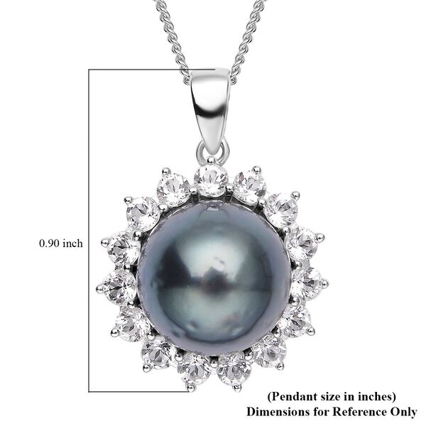 Tahiti Perle und weißer Topas-Anhänger mit Kette, 11-12mm, 925 Silber rhodiniert ca. 1.17 ct image number 6