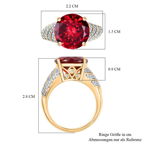 Djoy Lab Created Padparadscha-Saphir, Weißer Zirkon Ring 925 Silber 750 Gelbgold Vermeil (Größe 17.00) ca. 9,31 ct image number 7