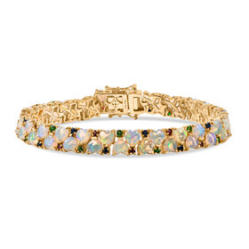 D'Joy Natürlicher, äthiopischer Welo Opal, Masoala Saphir (Fissure gefüllt) Armband ca. 19 cm 925 Silber 750 Gelbgold Vermeil ca. 13,26 ct.