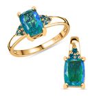 Pfau Quarz Triplette Schmuckset 925 Silber 750 Gelbgold Vermeil ca. 4,85 ct.