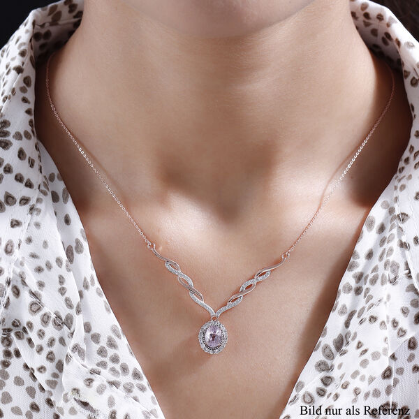 AA Martha Rocha Kunzit und weiße Zirkon-Halskette, ca. 45 cm, 925 Silber Roségold Vermeil ca. 2.64 ct image number 2