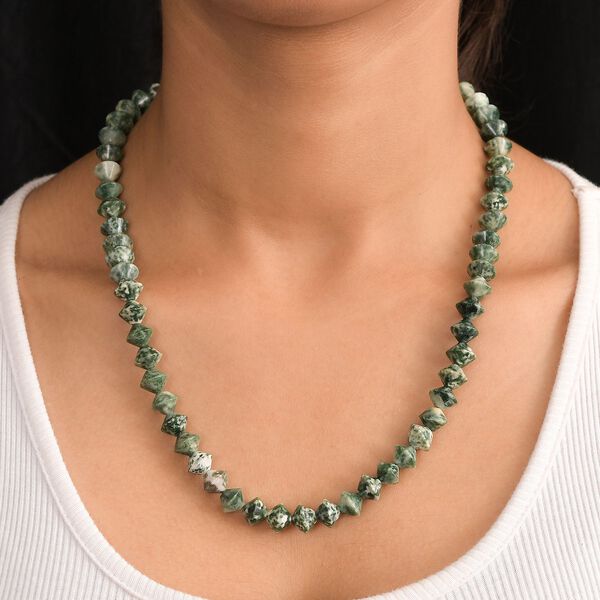 Gr&uuml;nfleck-Achat Halskette ca. 50 cm mit 2.5 cm extender, Nickelfreies Messing platiniert ca. 250,00 ct. image number 3