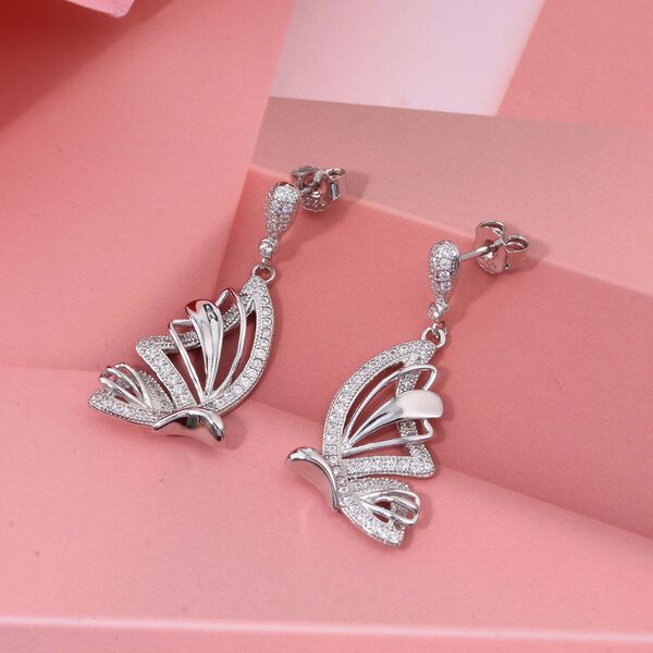 LUSTRO STELLA - Wei&szlig;er Zirkonia Schmetterling Ohrringe 925 Silber rhodiniert image number 1