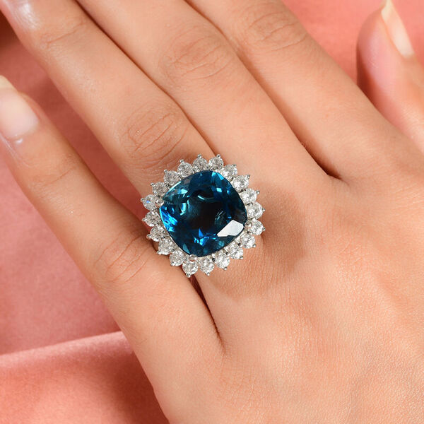 Premium London Blau Topas und Zirkon-Ring, 925 Silber platiniert  ca. 24,16 ct image number 3