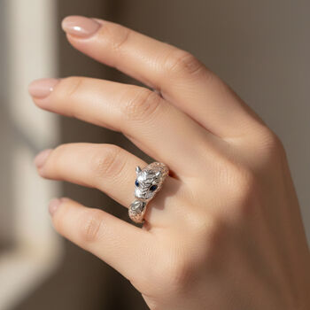 D'Joy Royal Bali Ceylon-Saphir Panther Ring 925 Silber (Gr&ouml;&szlig;e 21.00)