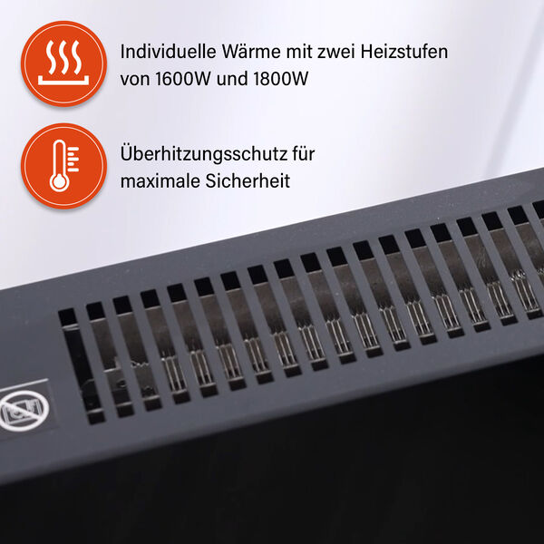 Elektrische Wandkamin-Heizlüfter mit realistischen 3D-Flammeneffekt,  66 x 10 x 44 cm image number 4