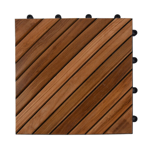 10er-Set Fliesen aus Teakholz, Diagonal, Braun  image number 0