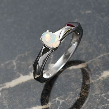 D'Joy nat&uuml;rlicher, &auml;thiopischer Welo Opal Ring, 925 Silber rhodiniert - 0,30 ct.
