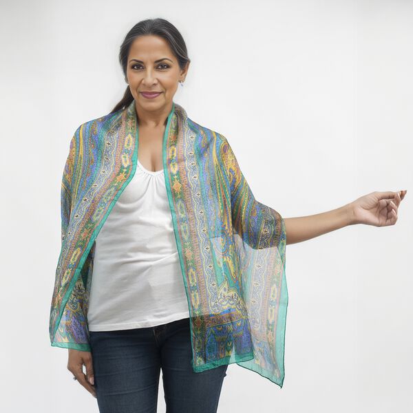 100% Natur Seide, Designer Schal, 50x160 cm, Hellgr&uuml;n image number 2