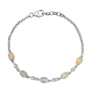 Nat&uuml;rliches, &auml;thiopisches Opal und Zirkon-Armband, ca. 19 cm, 925 Silber platiniert ca. 1,72 ct