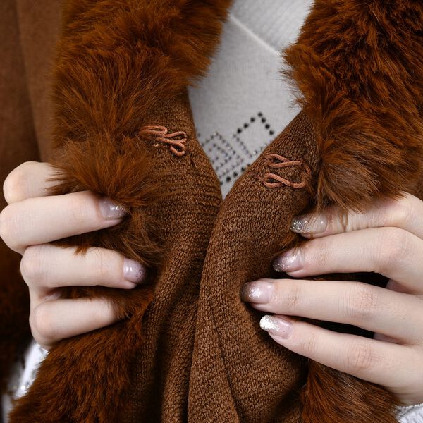 TAMSY - Ruana mit Kunstfellbesatz, Einheitsgr&ouml;&szlig;e , Cognacfarben image number 5