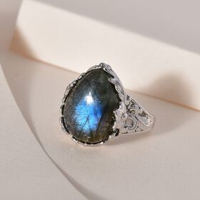 Labradorit Ring, 925 Silber platiniert (Größe 17.00) ca. 8.87 ct