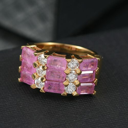 D’joy Ilakaka Rosa Saphir (Fissure gefüllt), Moissanit Ring 925 Silber 750 Gelbgold Vermeil (Größe 17.00) ca. 5,12 ct image number 1