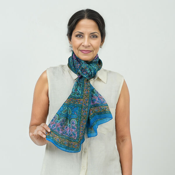 K&ouml;nigsblauer Seidenschal mit Paisleymuster