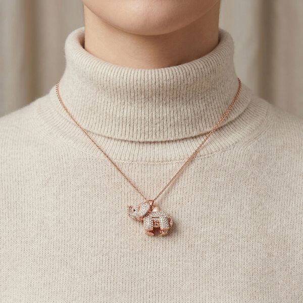 Kristall Elefant-Anh&auml;nger mit 60cm Kette in Ros&eacute;goldton image number 3