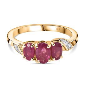 Afrikanischer Rubin (Fissure gefüllt) Ring 925 Silber 750 Gelbgold Vermeil (Größe 21.00) ca. 1,42 ct