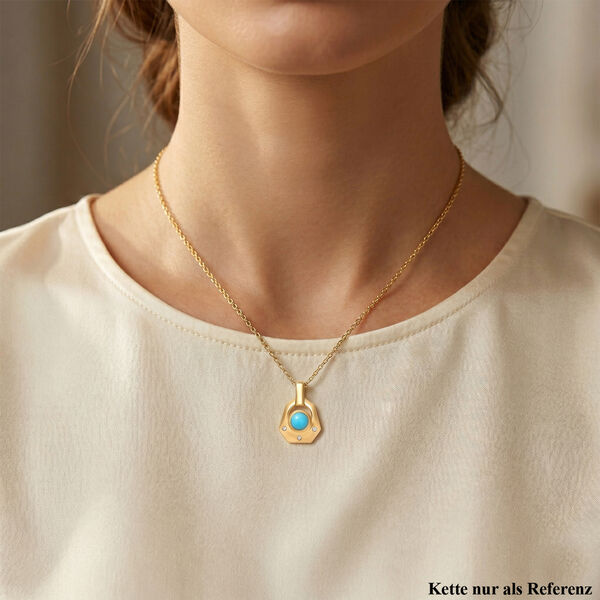 AA Amerikanischer Nat&uuml;rlicher Sleeping Beauty T&uuml;rkis, Wei&szlig;er Zirkon Art Deco Anh&auml;nger 925 Silber 750 Gelbgold Vermeil ca. 0.51 ct image number 2