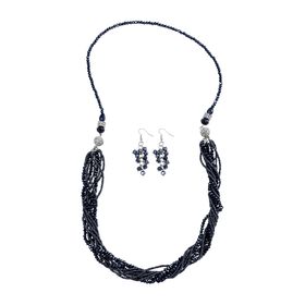 Mehrreihiges dunkelblaues Kristallperlen-Schmuckset