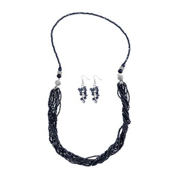 Mehrreihiges dunkelblaues Kristallperlen-Schmuckset