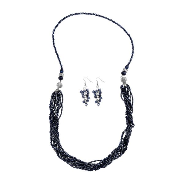 Mehrreihiges dunkelblaues Kristallperlen-Schmuckset